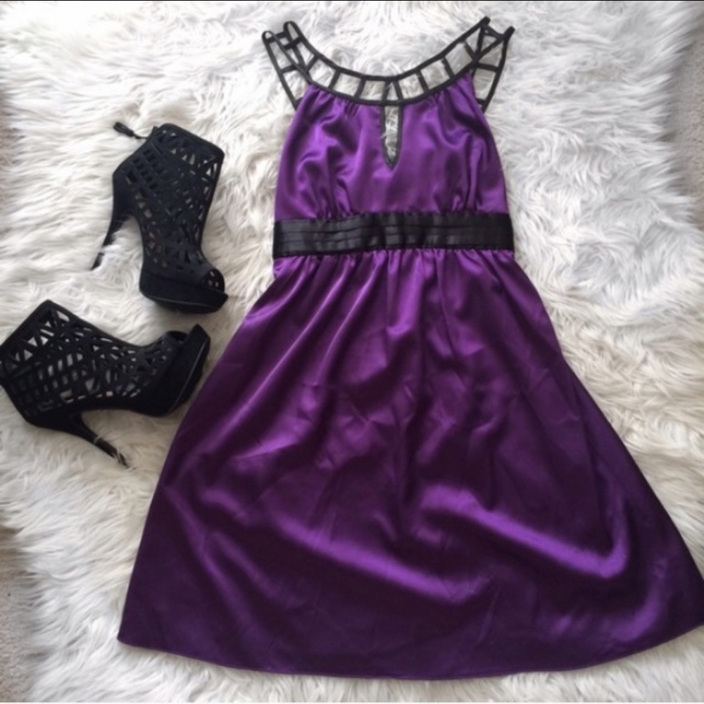Purple Caged Neck Dress